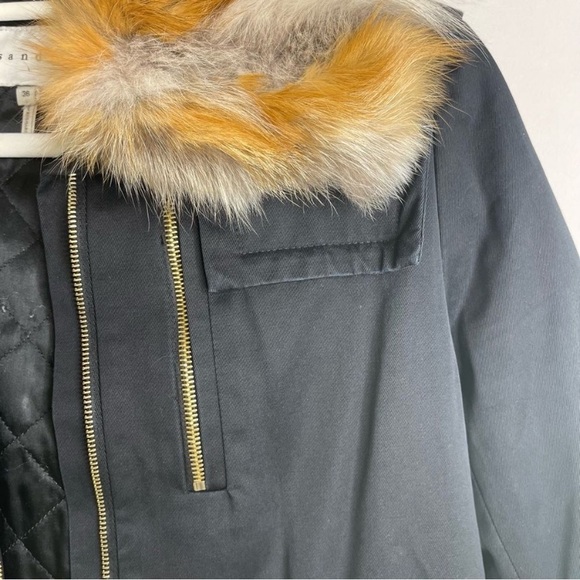 Sandro Paris Parka Dark Navy with removable real Fox fur trim and hood 36/4 - Picture 9 of 14